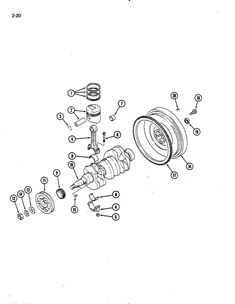 Схема запчастей Case IH 275 - (2-20) - PISTON, CONNECTING ROD, CRANKSHAFT AND FLYWHEEL (02) - ENGINE