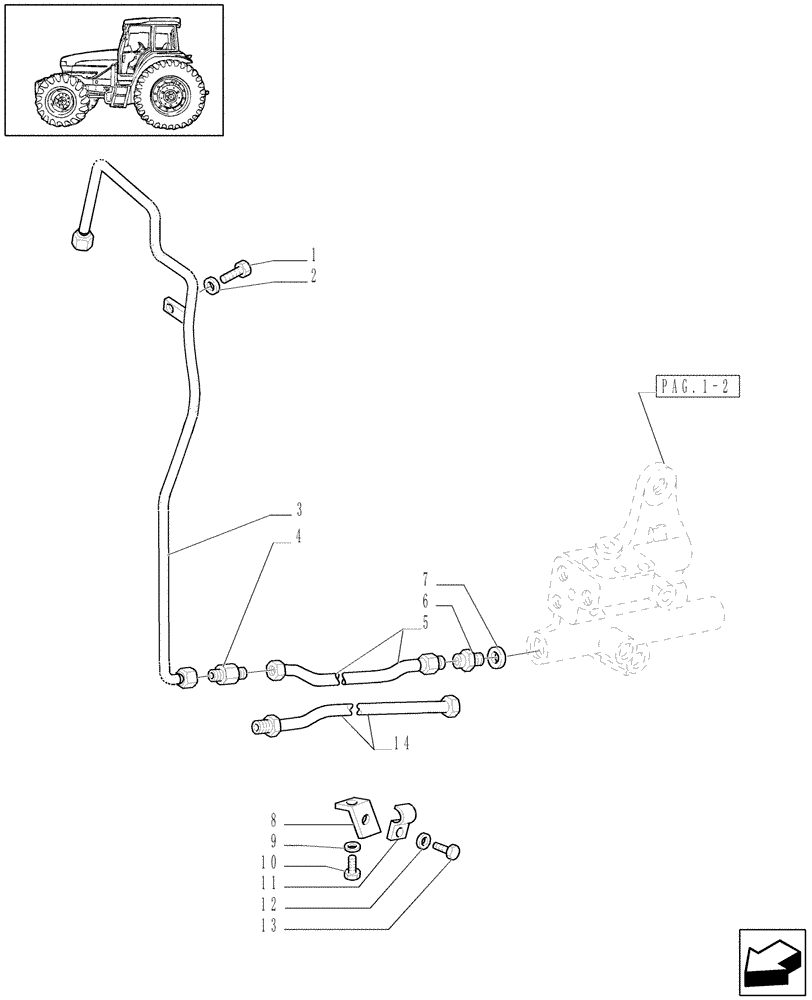 Схема запчастей Case IH JX1100U - (1.33.2/01[03]) - IDLER CONTROLS - 4WD - PIPES (04) - FRONT AXLE & STEERING