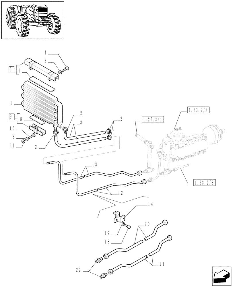 Схема запчастей Case IH JX1090U - (1.27.7/01) - (VAR.275-279) POWER SHUTTLE - HI-LO - 30-40 KMH - HYDRAULIC PTO - HEAT EXCHANGER & PIPES (03) - TRANSMISSION