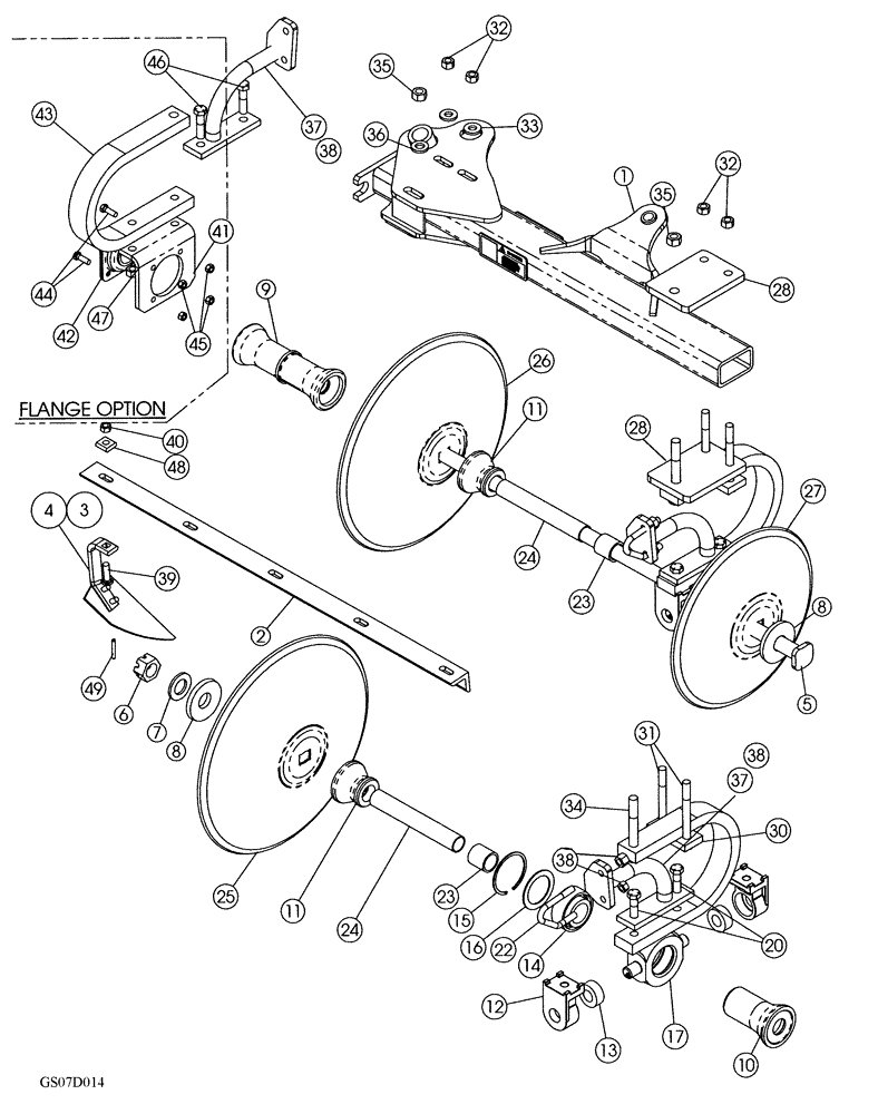 Схема запчастей Case IH 690 - (75.200.14) - W DISK GANG (7 SHANK REAR WING ASSY) (QUANTITIES FOR ONE GANG ASSY) 2007 MODELS & AFTER 