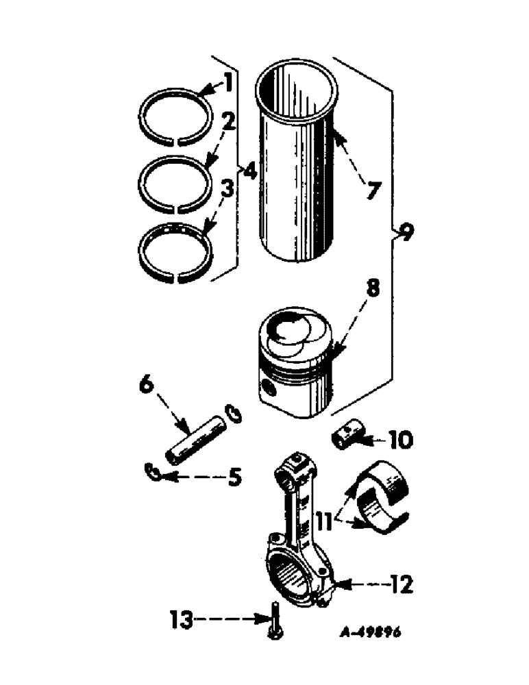 Схема запчастей Case IH 340 - (026) - DIESEL ENGINE, CONNECTING RODS, PISTONS AND CYLINDER SLEEVES (01) - ENGINE