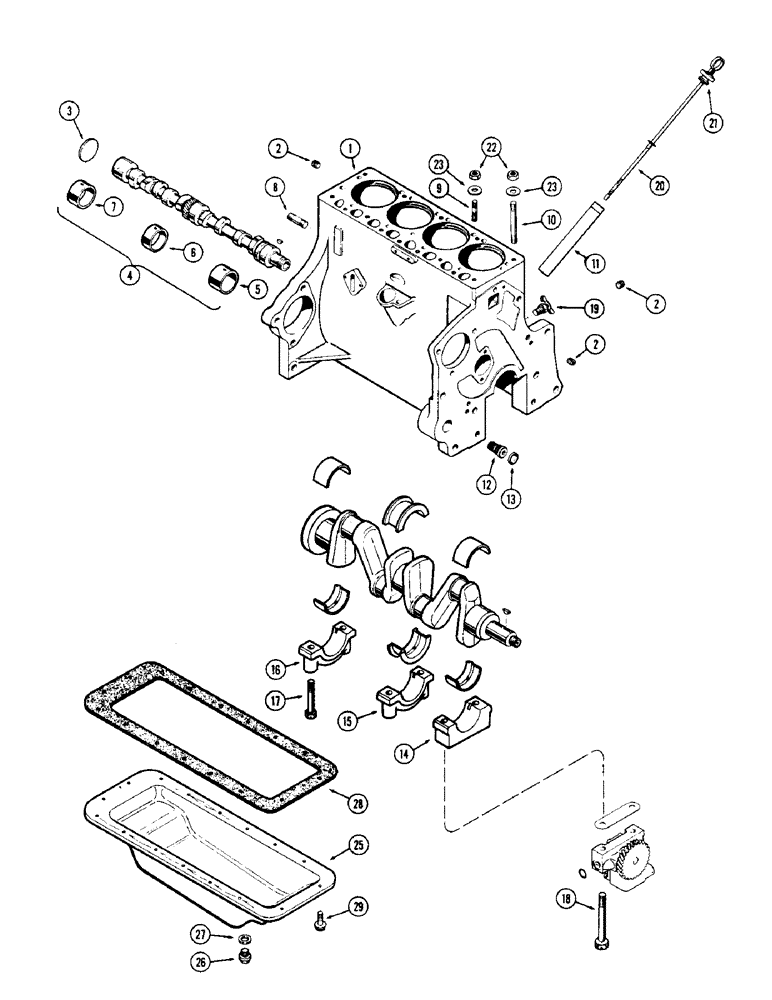 Схема запчастей Case IH 1150 - (140) - CYLINDER BLOCK ASSEMBLY, 159 SPARK IGNITION ENGINE, WITH FLANGE MOUNTED OIL FILTER (10) - ENGINE