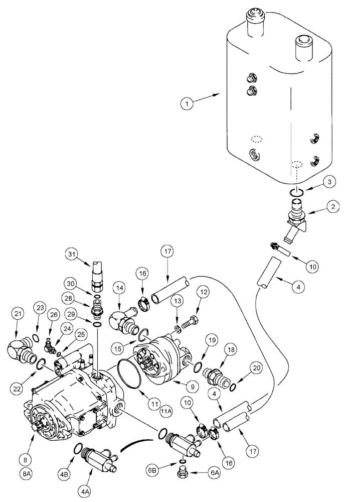 Схема запчастей Case IH 2555 - (08-04) - RESERVOIR TO HYDRAULIC PUMP SYSTEM (07) - HYDRAULICS