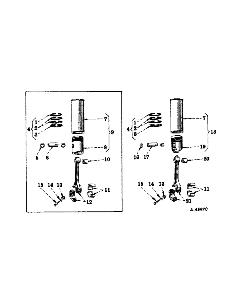 Схема запчастей Case IH 400-SERIES - (021) - CARBURETED ENGINE, CONNECTING RODS AND SLEEVE SETS, FOR C-264 ENGINES (01) - ENGINE