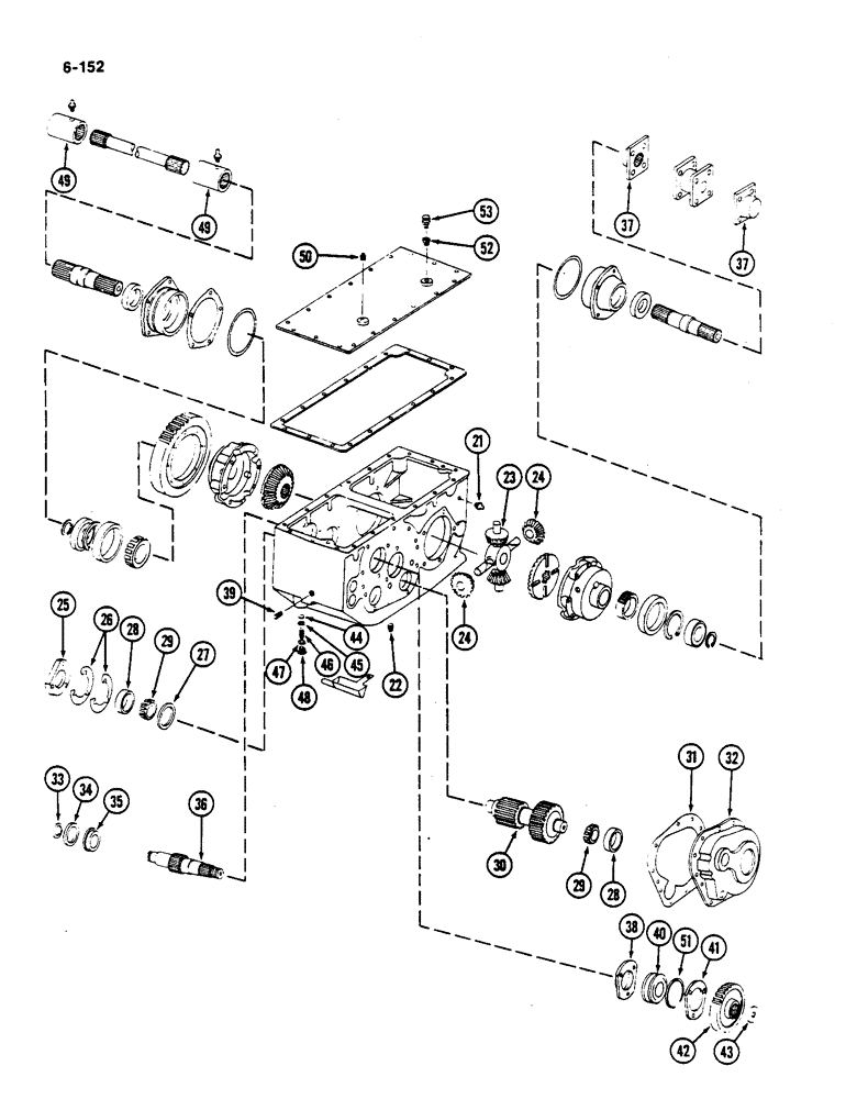 Схема запчастей Case IH 782 - (6-152) - TRANSMISSION TRANSMISSION CASE DIFFERENTIAL SHAFT & TRANSMISSION INTERMEDIATE SHAFT (03) - POWER TRAIN