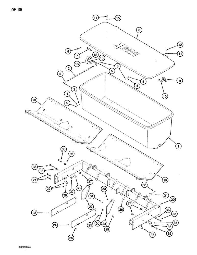 Схема запчастей Case IH 950 - (9F-38) - DRY FERTILIZER HOPPER AND MOUNTING, 6 ROW NARROW AND WIDE, RIGID (09) - CHASSIS/ATTACHMENTS