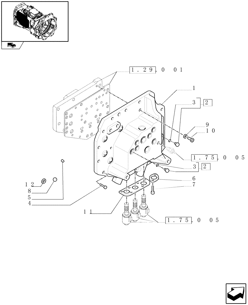 Схема запчастей Case IH MAXXUM 110 - (1.29.0[02]) - TRANSMISSION LUBRICATION CONTROL VALVE COVER (03) - TRANSMISSION