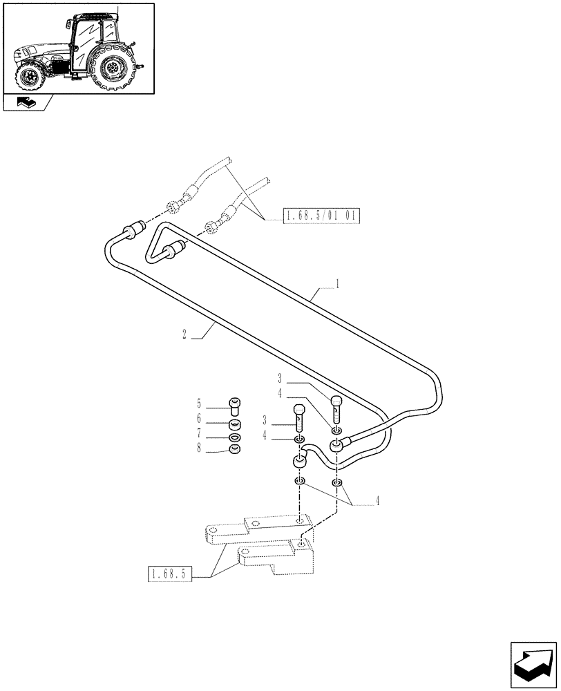 Схема запчастей Case IH FARMALL 75N - (1.68.5/01[02]) - 4WD FRONT AXLE WITH BRAKES - PIPES (VAR.336329) (05) - REAR AXLE