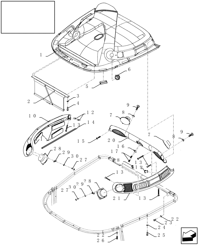 Схема запчастей Case IH 7120 - (90.160.03) - CAB ROOF, INNER (90) - PLATFORM, CAB, BODYWORK AND DECALS