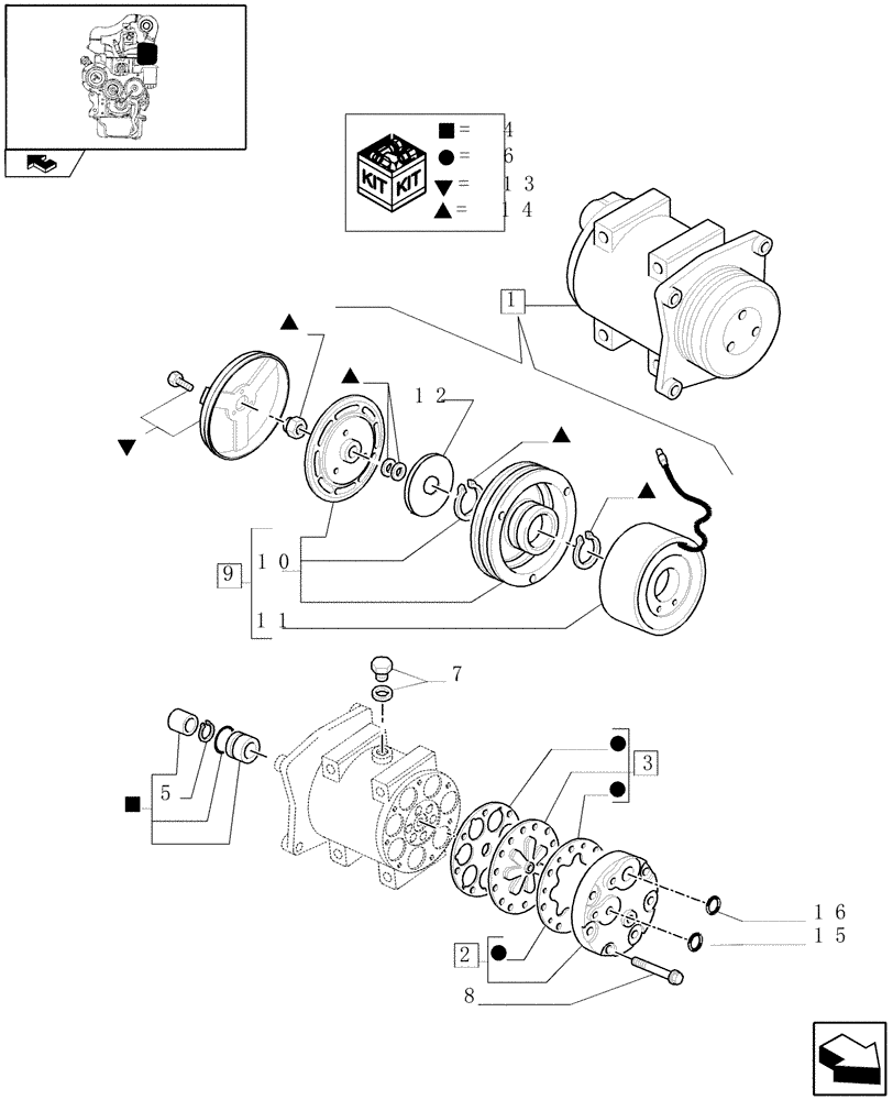 Схема запчастей Case IH PUMA 140 - (0.88.0/ A) - COMPRESSOR, AIR CONDITIONING - BREAKDOWN - C5908 (01) - ENGINE