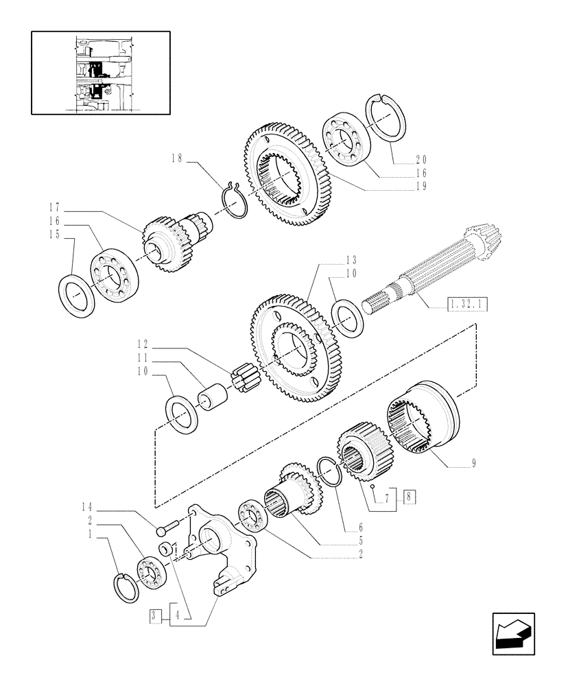 Схема запчастей Case IH MXU115 - (1.32.3/01[01]) - (VAR.100/1) CREEPER TRANSMISSION FOR TRANSMISSION 12X12 - CONTROL REDUCTION (03) - TRANSMISSION