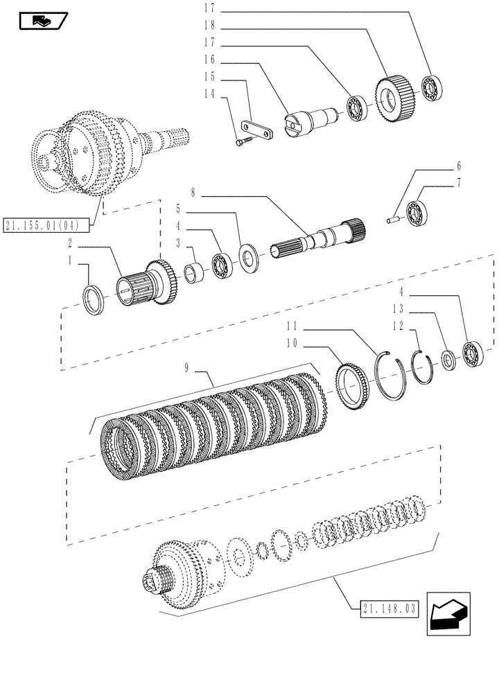 Схема запчастей Case IH MAGNUM 225 - (21.155.01[06]) - CENTRAL REDUCTION GEARS, REVERSE RANGE CLUTCH & GEARS, WITH POWERSHIFT TRANSMISSION (21) - TRANSMISSION