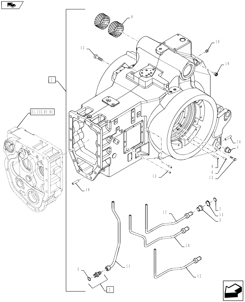 Схема запчастей Case IH MAGNUM 180 - (27.100.01[03]) - FINAL DRIVE HOUSING, PTO/BRAKE PLUMBING - POWERSHIFT TRANSMISSION (27) - REAR AXLE SYSTEM