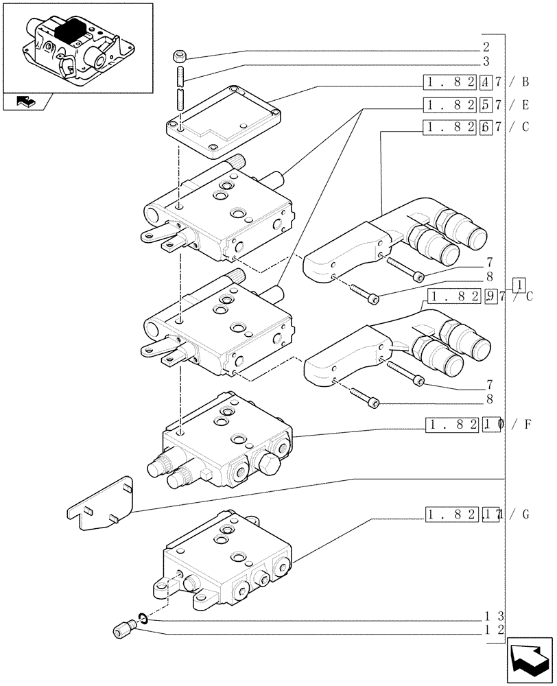 Схема запчастей Case IH PUMA 140 - (1.82.7/ A) - 2 CONTROL VALVES CCLS (EDC) AND RELEVANT PARTS (07) - HYDRAULIC SYSTEM