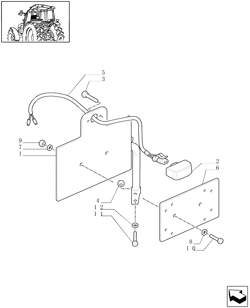 Схема запчастей Case IH MXU125 - (1.98.3/01[01]) - (VAR.965) LICENSE PLATE LAMP & SUPPORT, MOUNTING ON MUDGUARD (W/CAB) - C5060 (10) - OPERATORS PLATFORM/CAB