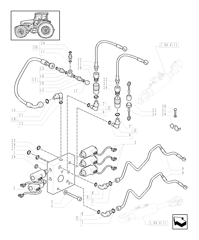 Схема запчастей Case IH MXM190 - (1.82.7/16[01]) - (VAR.484-496) RIGHT TIE ROD AND SPRAG WITH CONTROL VALVES WITH ELECTRONIC CONTROL - PIPES - C5928 (07) - HYDRAULIC SYSTEM