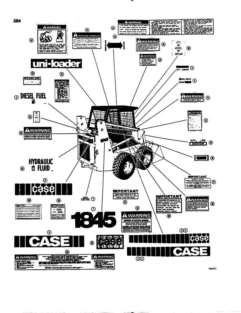 Схема запчастей Case IH 1845 - (284) - DECALS - DIESEL MODELS (90) - PLATFORM, CAB, BODYWORK AND DECALS