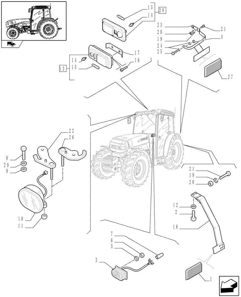 Схема запчастей Case IH FARMALL 75N - (1.92.76[02]) - WORKLAMPS, TURN INDICATOR AND REAR REFLECTOR (10) - OPERATORS PLATFORM/CAB