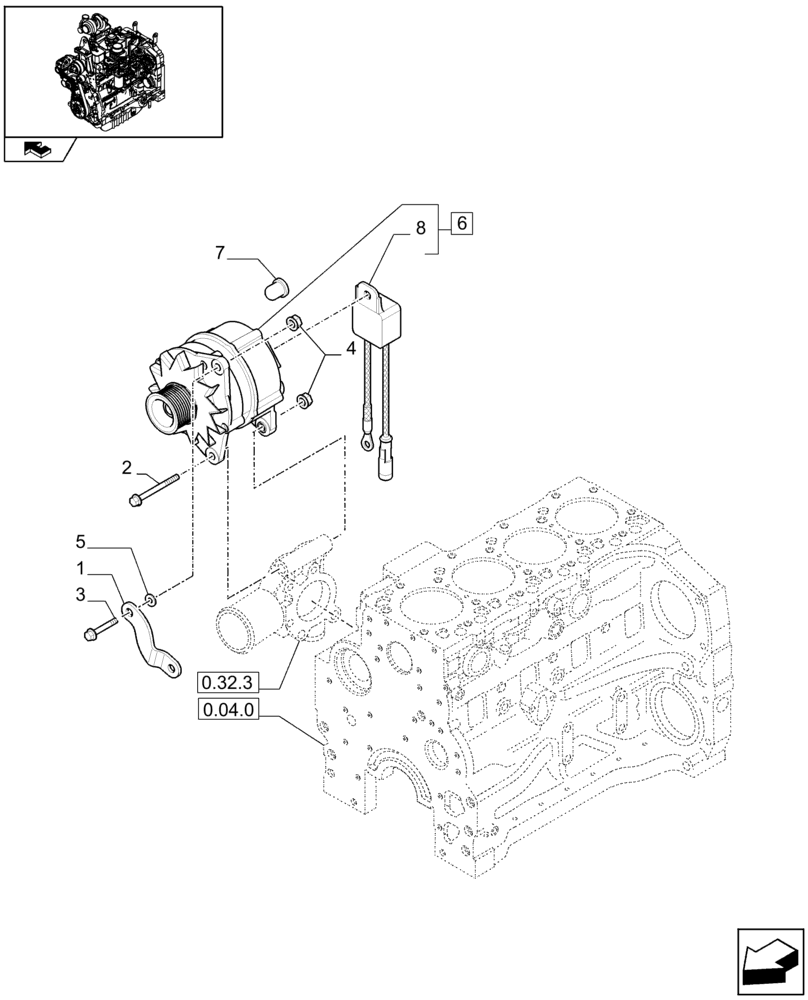 Схема запчастей Case IH FARMALL 90 - (0.40.0) - ALTERNATOR (01) - ENGINE