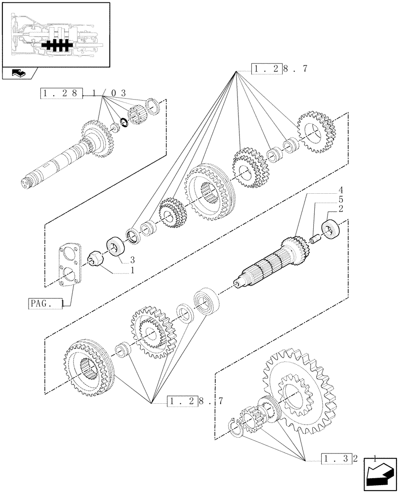 Схема запчастей Case IH FARMALL 85U - (1.28.7/08[02]) - 24X24 HI-LO POWER SHUTTLE TRANSMISSION - SPEED DRIVEN SHAFT (VAR.330279-331279-332279) (03) - TRANSMISSION