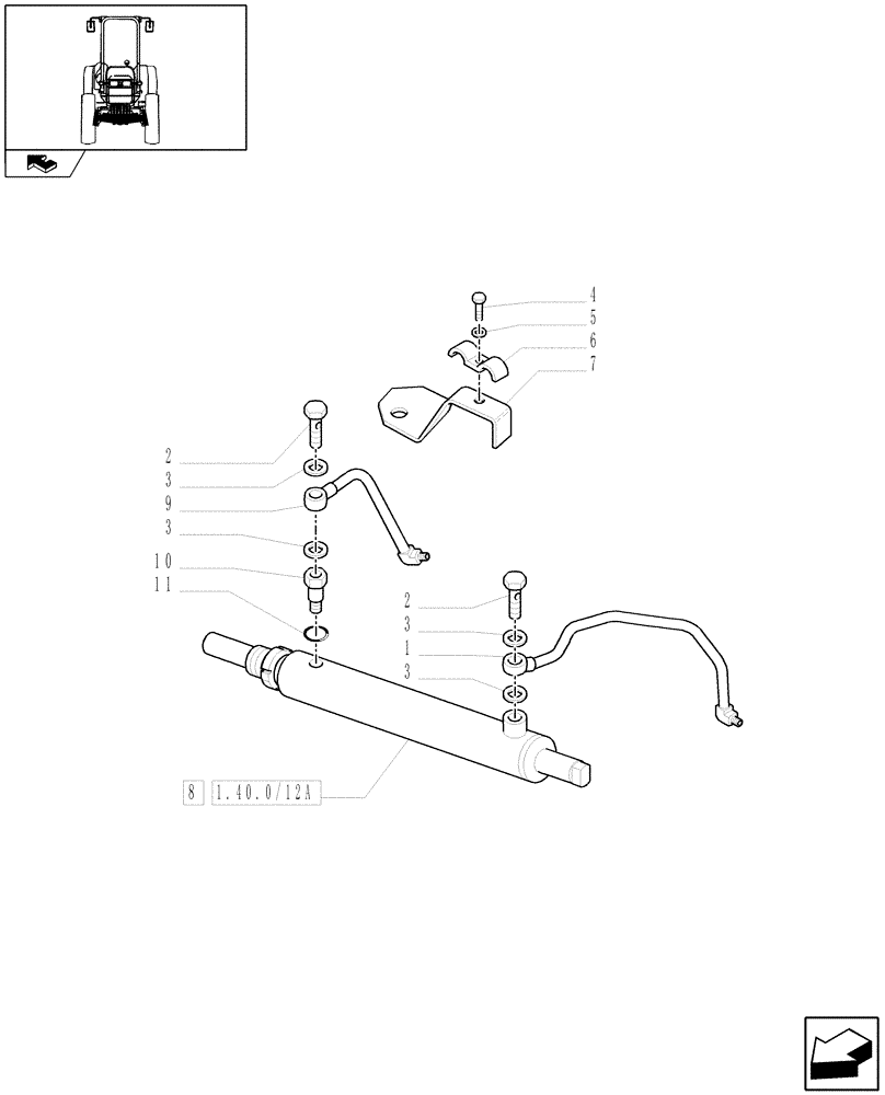 Схема запчастей Case IH FARMALL 65C - (1.40.0/12) - 4WD FRONT AXLE - HYDRAULIC STEERING CYLINDER (04) - FRONT AXLE & STEERING