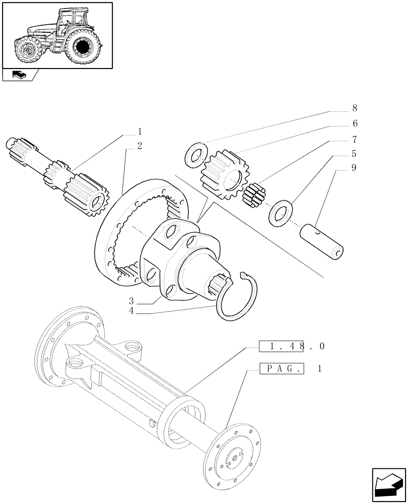 Схема запчастей Case IH FARMALL 85U - (1.48.1[02]) - FINAL DRIVE, GEARS AND SHAFTS (05) - REAR AXLE