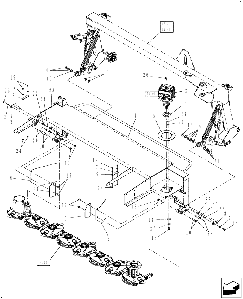 Схема запчастей Case IH TD102 - (15.01) - HEADER FRAME (39) - FRAMES AND BALLASTING