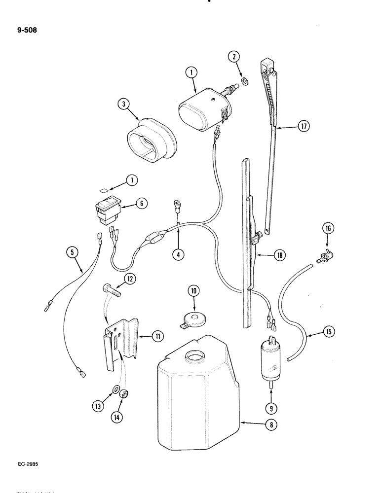 Схема запчастей Case IH 885 - (9-508) - WINDSCREEN WIPER, REAR (09) - CHASSIS/ATTACHMENTS