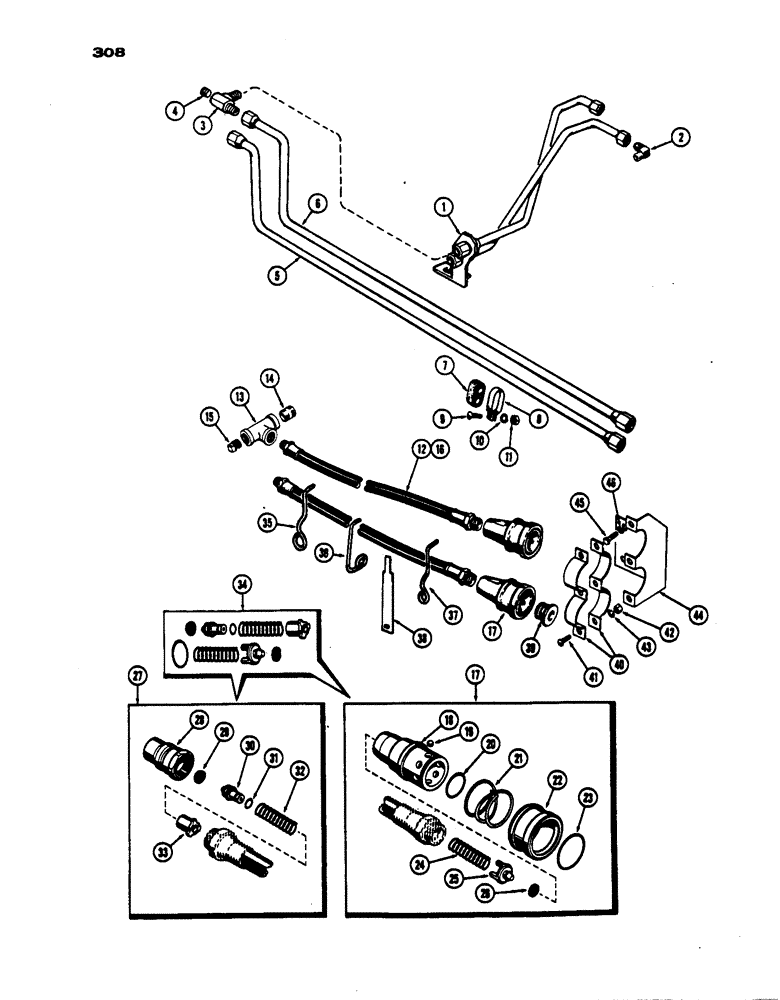 Схема запчастей Case IH 530 - (308) - REMOTE HOSES AND COUPLINGS, DRAFT-O-MATIC TRACTOR, PRIOR TO S/N 8262800 (08) - HYDRAULICS