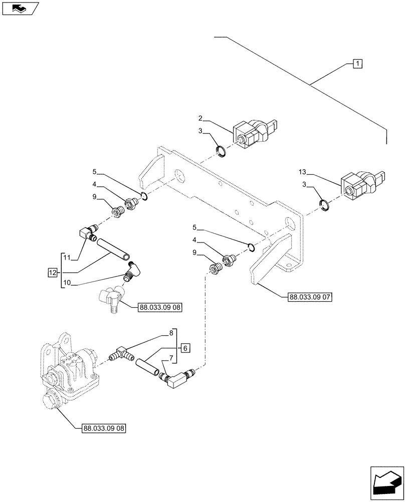 Схема запчастей Case IH PUMA 215 - (88.033.09[06]) - DIA KIT - PNEUMATIC TRAILER BRAKE (UNIVERSAL) - QUICK HITCH AND PIPES (88) - ACCESSORIES