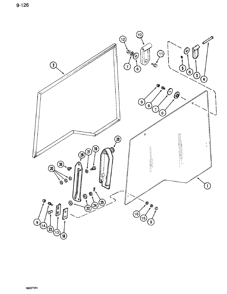 Схема запчастей Case IH 7120 - (9-126) - CAB RIGHT SIDE WINDOW ASSEMBLY (09) - CHASSIS/ATTACHMENTS