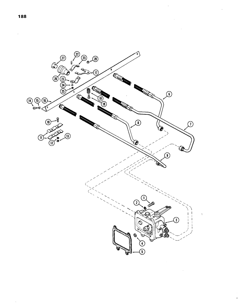 Схема запчастей Case IH 1270 - (188) - HYDRAULICS, LEFT HAND OPTIONAL REMOTE HOSES AND COUPLINGS, USED PRIOR TO TRANSMISSION S/N 2403837 (08) - HYDRAULICS