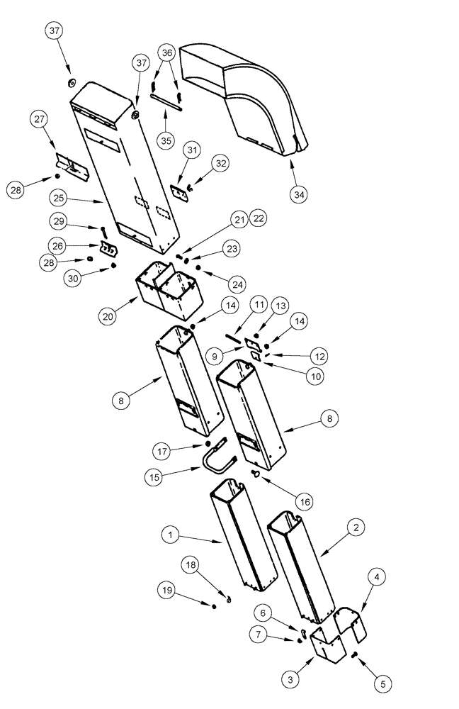 Схема запчастей Case IH CPX620 - (09C-19) - CONVEYOR CHUTES - DUAL OUTER, 6 ROW NARROW NO. 1, 5, 6 (15) - HANDLING SYSTEM