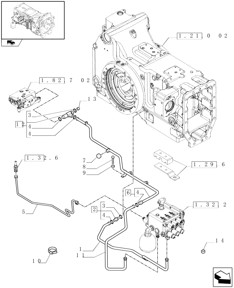 Схема запчастей Case IH PUMA 155 - (1.29.6[03]) - LOW PRESSURE GEARBOX CONTROL PIPES (03) - TRANSMISSION