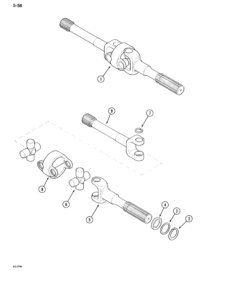 Схема запчастей Case IH 995 - (5-56) - DRIVE SHAFTS (05) - STEERING