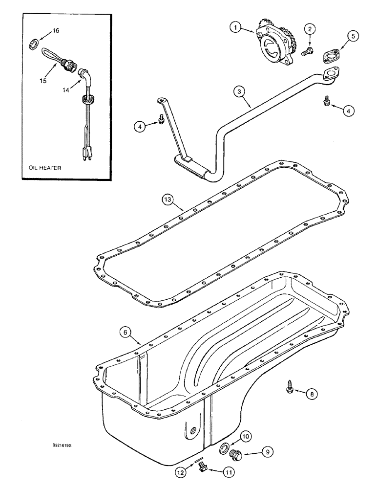 Схема запчастей Case IH 1644 - (2-48) - OIL PUMP AND OIL PAN, 6TA-590 ENGINE, ENGINE OIL HEATER (01) - ENGINE