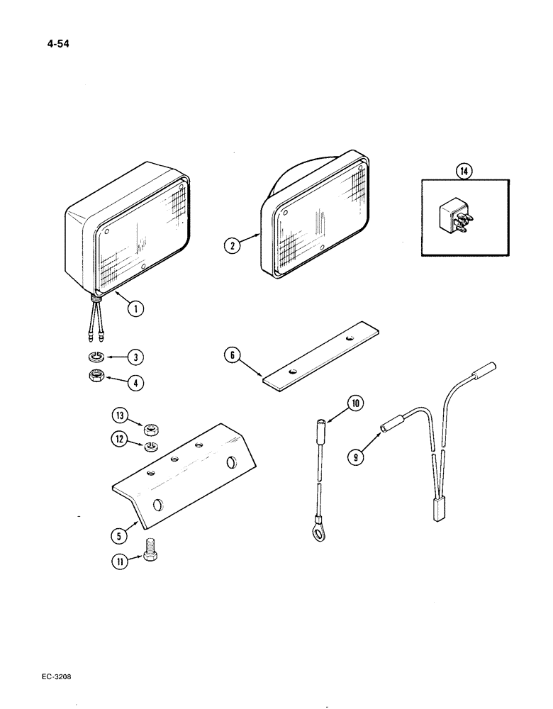 Схема запчастей Case IH 1896 - (4-54) - FLOOD LAMP ATTACHMENT, LOWER FRONT (04) - ELECTRICAL SYSTEMS