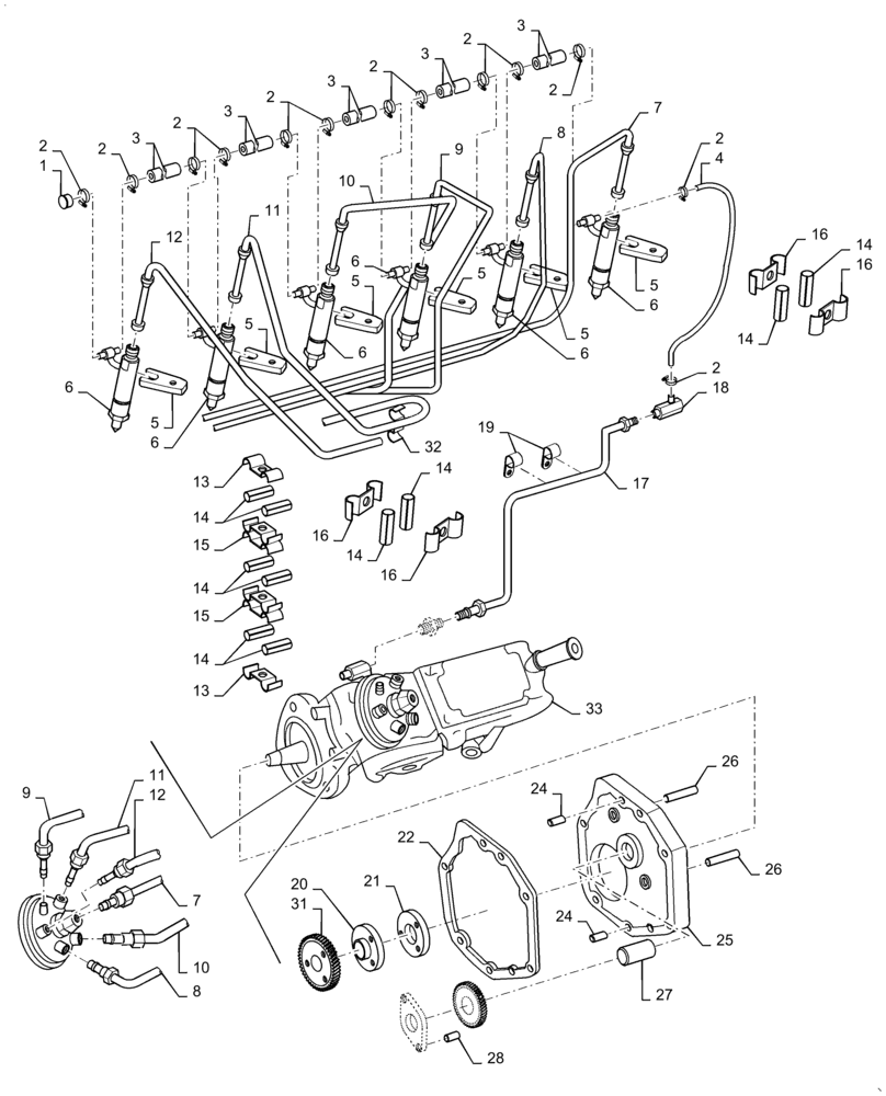 Схема запчастей Case IH DT-466B - (9E-132) - FUEL INJECTION PUMP AND CONNECTIONS 