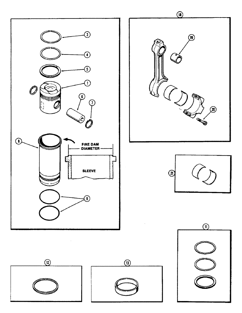 Схема запчастей Case IH 2470 - (037A) - PISTONS AND SLEEVES, WITH 5.092 INCH TO 5.097 INCH FIRE DAM DIAMETER SLEEVE, 504BDT DIESEL ENGINE (02) - ENGINE