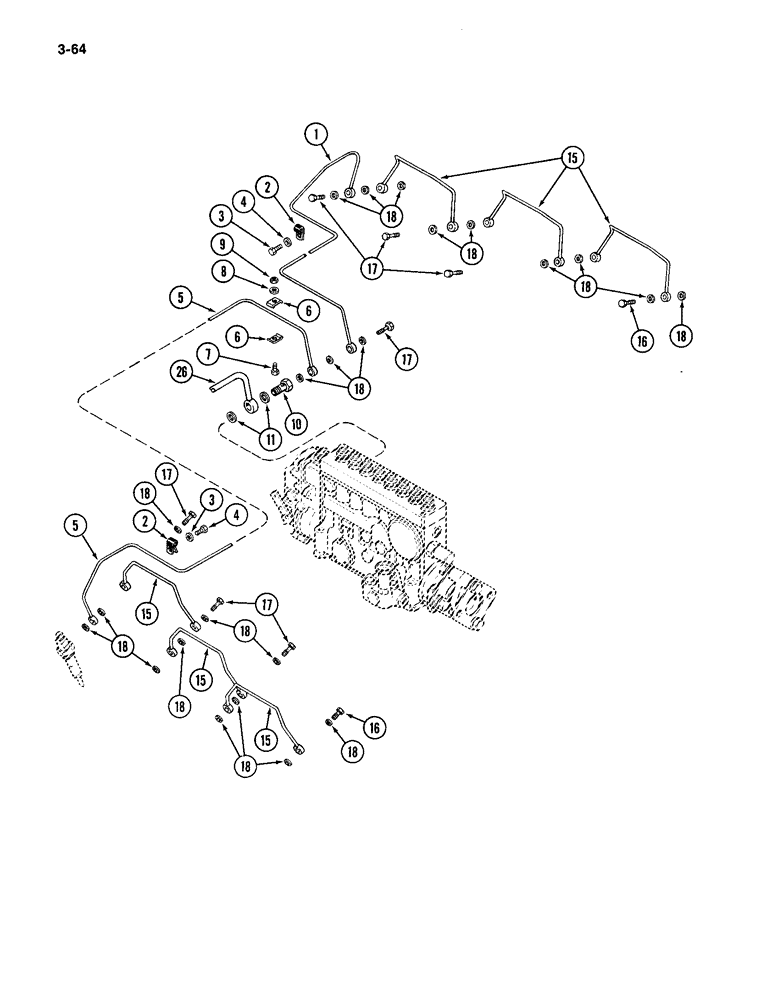 Схема запчастей Case IH 4994 - (3-64) - RETURN FUEL LINES, 866 CUBIC INCH DIESEL ENGINE (03) - FUEL SYSTEM