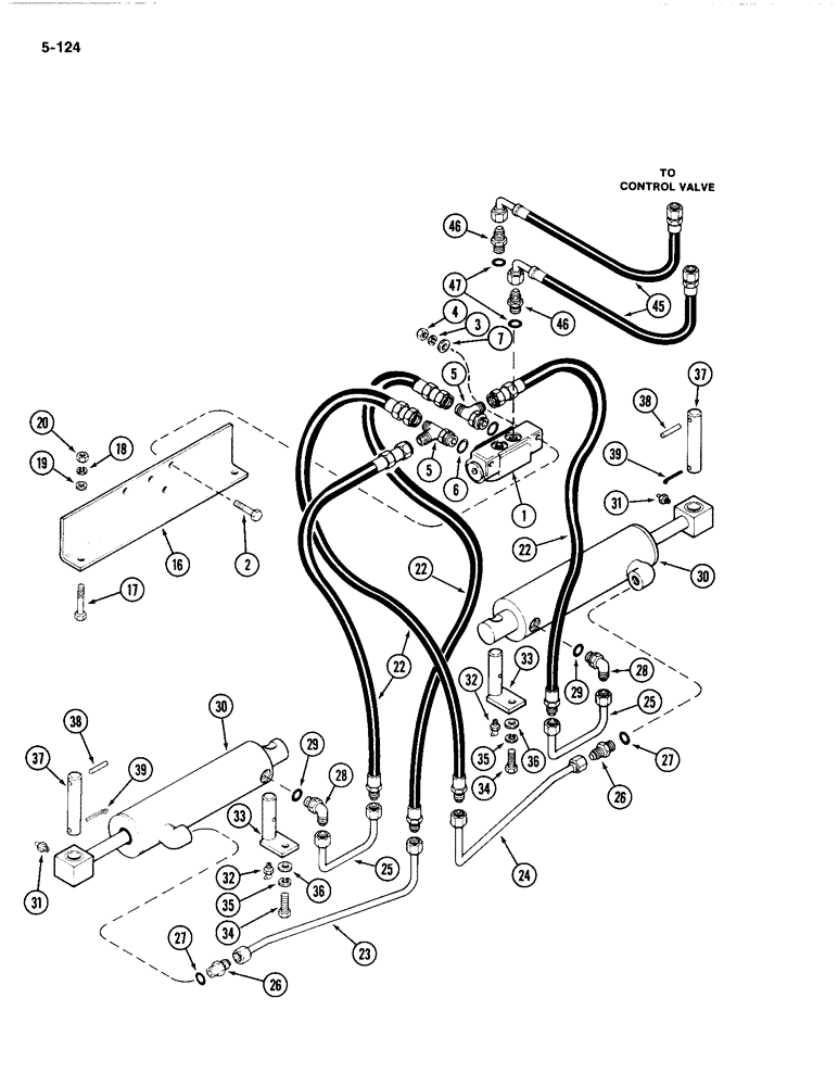 Схема запчастей Case IH 4494 - (5-124) - REAR STEERING HYDRAULICS, CHECK VALVE AND CYLINDERS (05) - STEERING