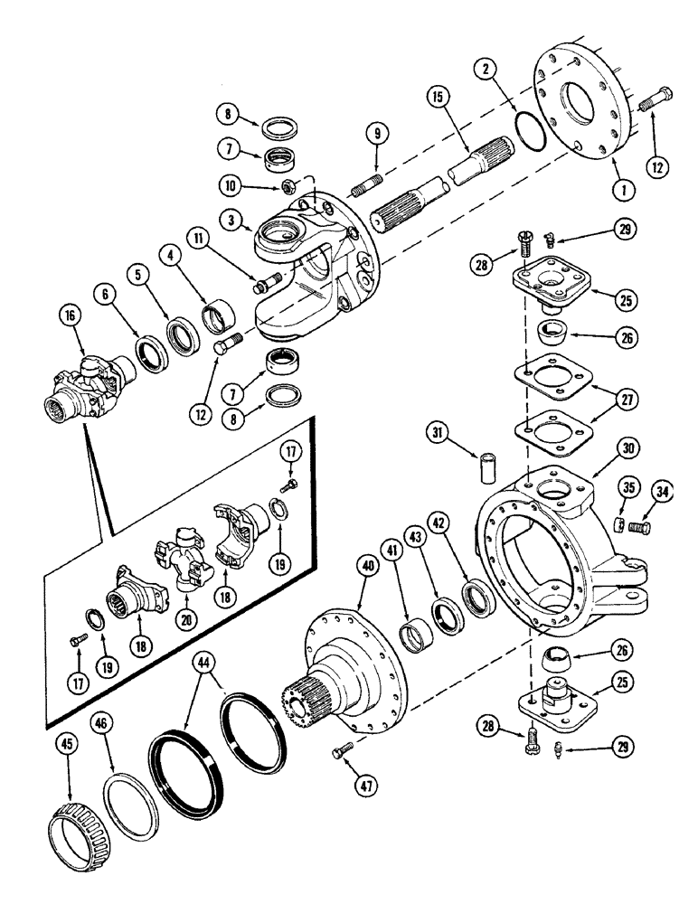 Схема запчастей Case IH 4690 - (6-180) - FRONT AXLE AND DIFFERENTIAL ASSEMBLY, R.H. TRUNNION AND SPINDLE (06) - POWER TRAIN