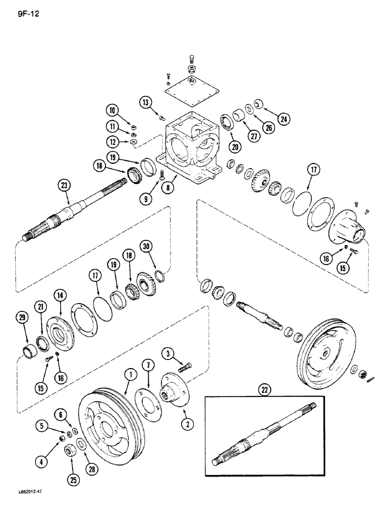 Схема запчастей Case IH 1640 - (9F-12) - STRAW CHOPPER GEAR HOUSING (19) - STRAW SPREADER & CHOPPER