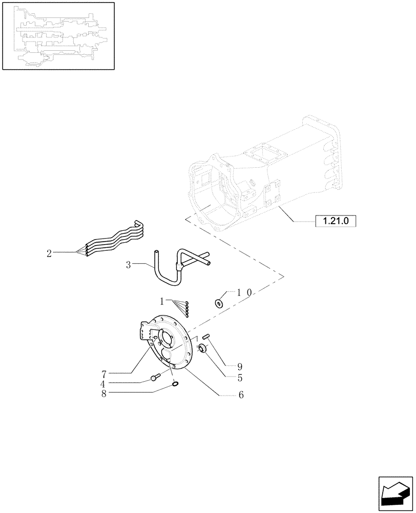 Схема запчастей Case IH MXU130 - (1.21.0/01[01A]) - (VAR.129) 16X16 (SPS) GEARBOX - PIPES AND FRONT COVER - D5890 (03) - TRANSMISSION