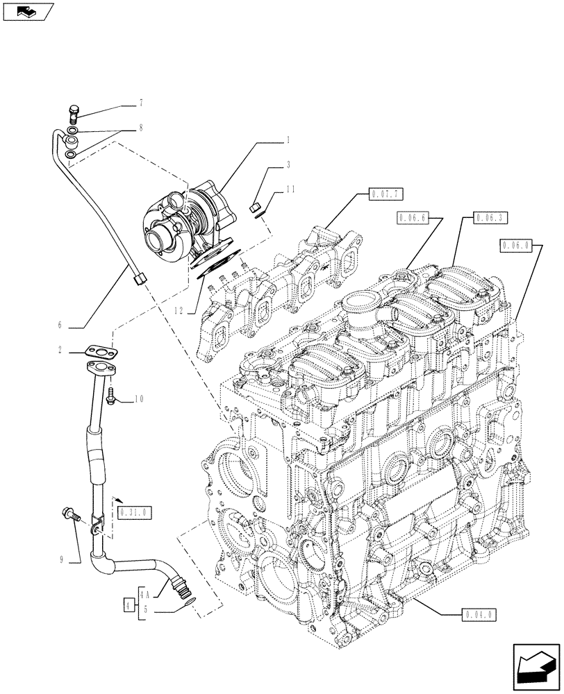 Схема запчастей Case IH F5AE5484B A001 - (0.24.0) - TURBOCHARGING (10) - ENGINE