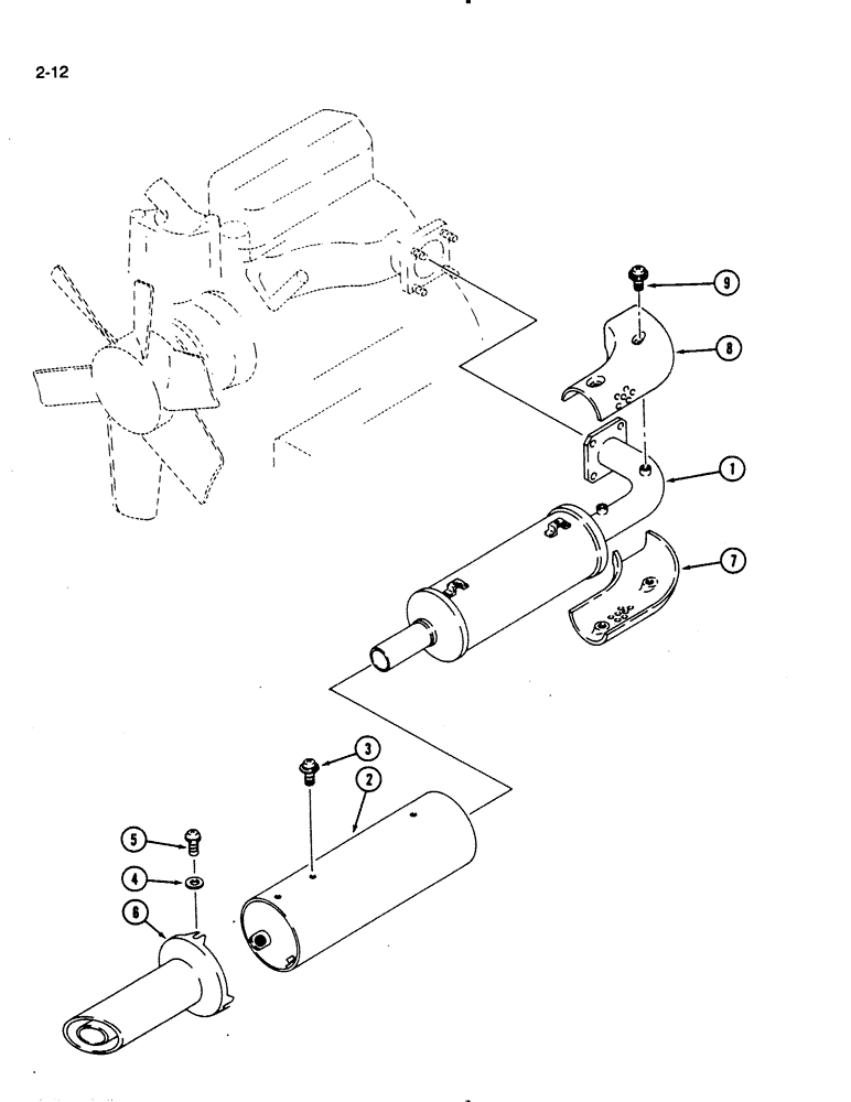 Схема запчастей Case IH 275 - (2-12) - EXHAUST MUFFLER, HORIZONTAL (02) - ENGINE