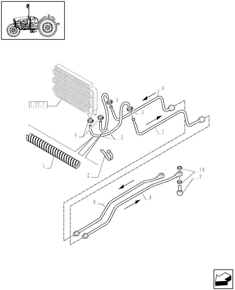 Схема запчастей Case IH JX1060C - (1.27.7/08[01]) - (VAR.064) HYDRAULIC VALVE FOR COMBO COOLER FOR 4WD ELECTRO-HYDRAULIC COUPLING - PIPES (03) - TRANSMISSION