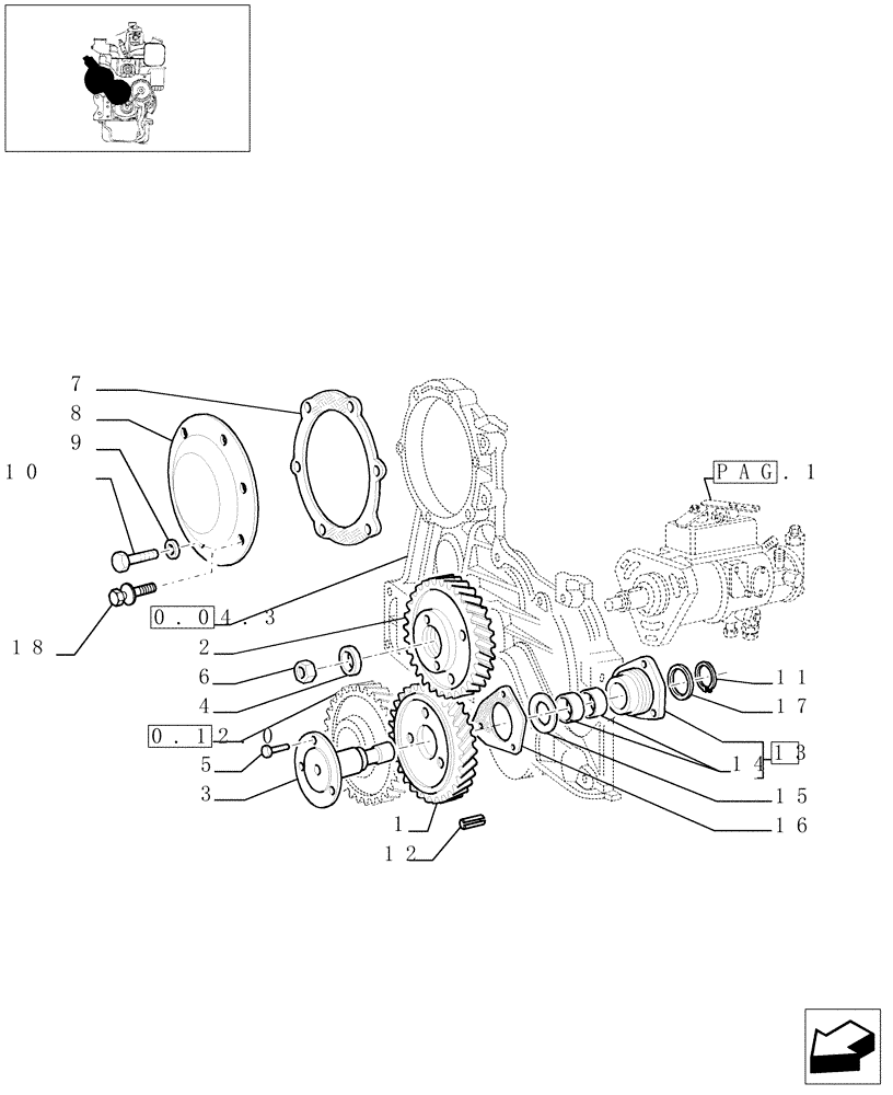 Схема запчастей Case IH JX65 - (0.14.0/03[02]) - FUEL INJECTION PUMP DRIVE GEARS (AFTER S/N 13287) (01) - ENGINE