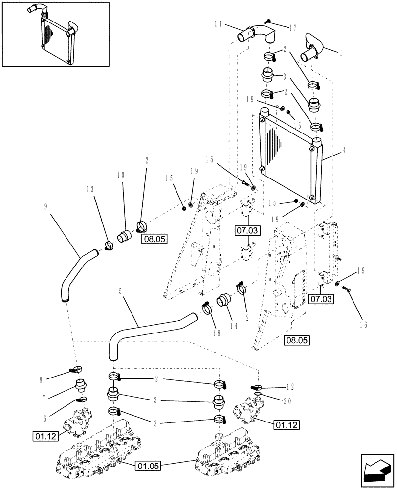 Схема запчастей Case IH WDX1202 - (02.07) - INTERCOOLER (02) - ENGINE EQUIPMENT