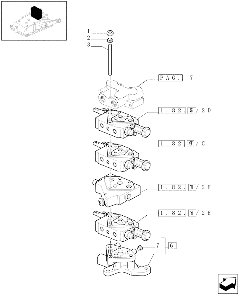 Схема запчастей Case IH JX1070N - (1.82.7/03[05]) - (VAR.390/1-399-498-498/1) 3 REM VALVES W/FLOW-RATE REG. AND HYD. DIVIDER - REMOTE VALVES - D5484 (07) - HYDRAULIC SYSTEM